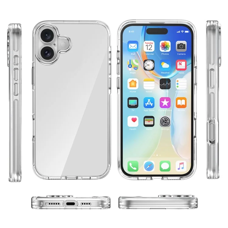 Para Iphone 16 Plus Case Airbag Design PC+TPU Clear Protective Telepubreada