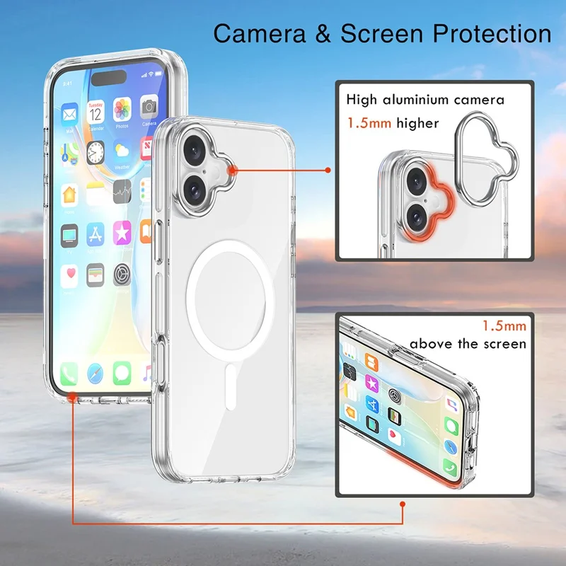 Para Iphone 16 Case Compatível Com MagSafe Airbag Design PC+TPU Clear Phone Tampa
