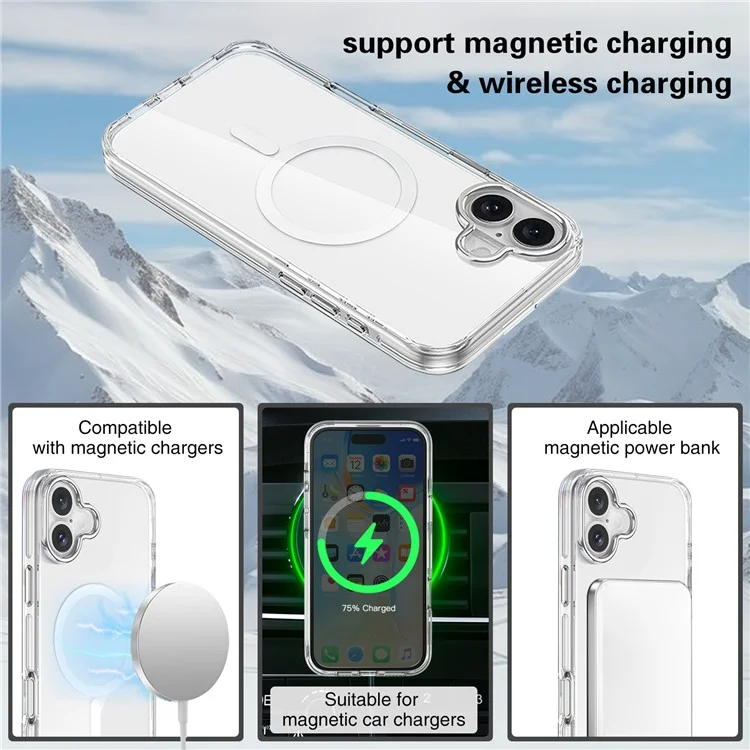Para Iphone 16 Case Compatível Com MagSafe Airbag Design PC+TPU Clear Phone Tampa