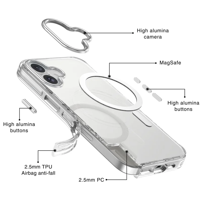 Para Iphone 16 Case Compatível Com MagSafe Airbag Design PC+TPU Clear Phone Tampa