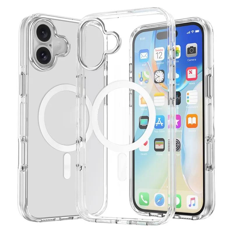 Para Iphone 16 Case Compatível Com MagSafe Airbag Design PC+TPU Clear Phone Tampa