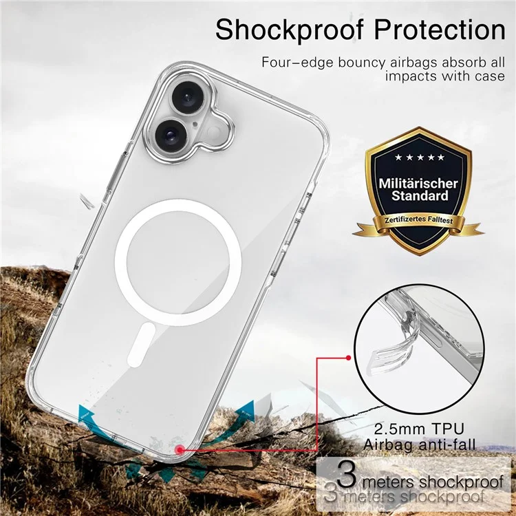 Para Iphone 16 Case Compatível Com MagSafe Airbag Design PC+TPU Clear Phone Tampa