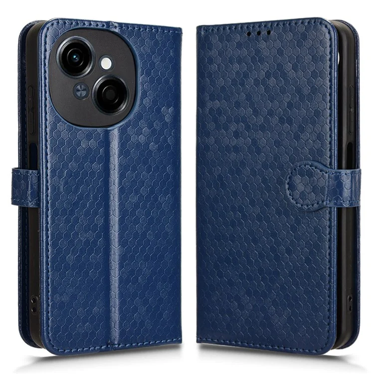 For TECNO Spark Go 2025 / Spark Go 1 / Pop 9 4G Wallet Case Dot Pattern Imprint PU Leather Phone Cover - Dark Blue