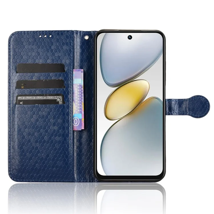 For TECNO Spark Go 2025 / Spark Go 1 / Pop 9 4G Wallet Case Dot Pattern Imprint PU Leather Phone Cover - Dark Blue