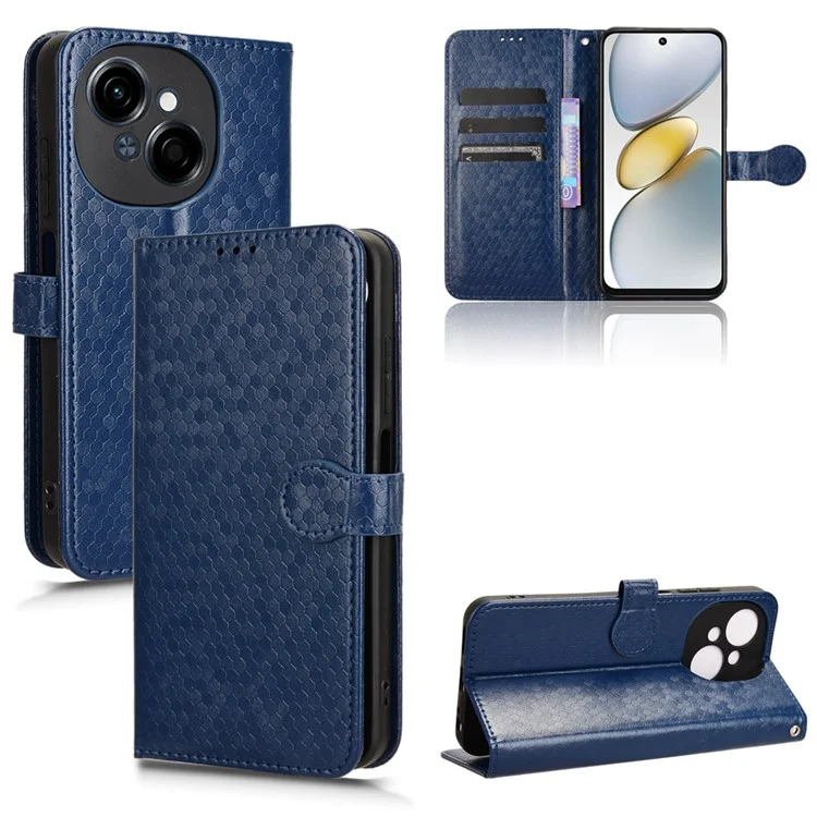 For TECNO Spark Go 2025 / Spark Go 1 / Pop 9 4G Wallet Case Dot Pattern Imprint PU Leather Phone Cover - Dark Blue