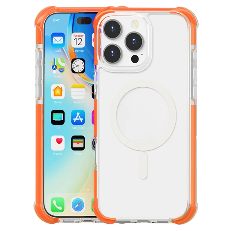 For iPhone 16 Pro Max Case Compatible with MagSafe Reinforced Corners TPU+Acrylic+TPE Phone Cover - Orange