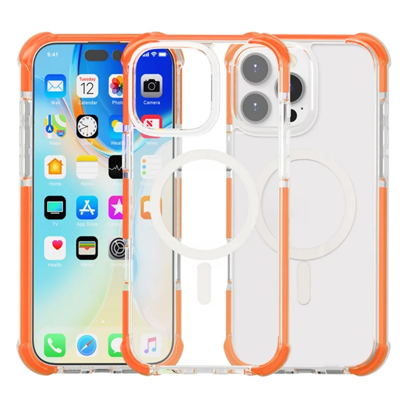 For iPhone 16 Pro Max Case Compatible with MagSafe Reinforced Corners TPU+Acrylic+TPE Phone Cover - Orange