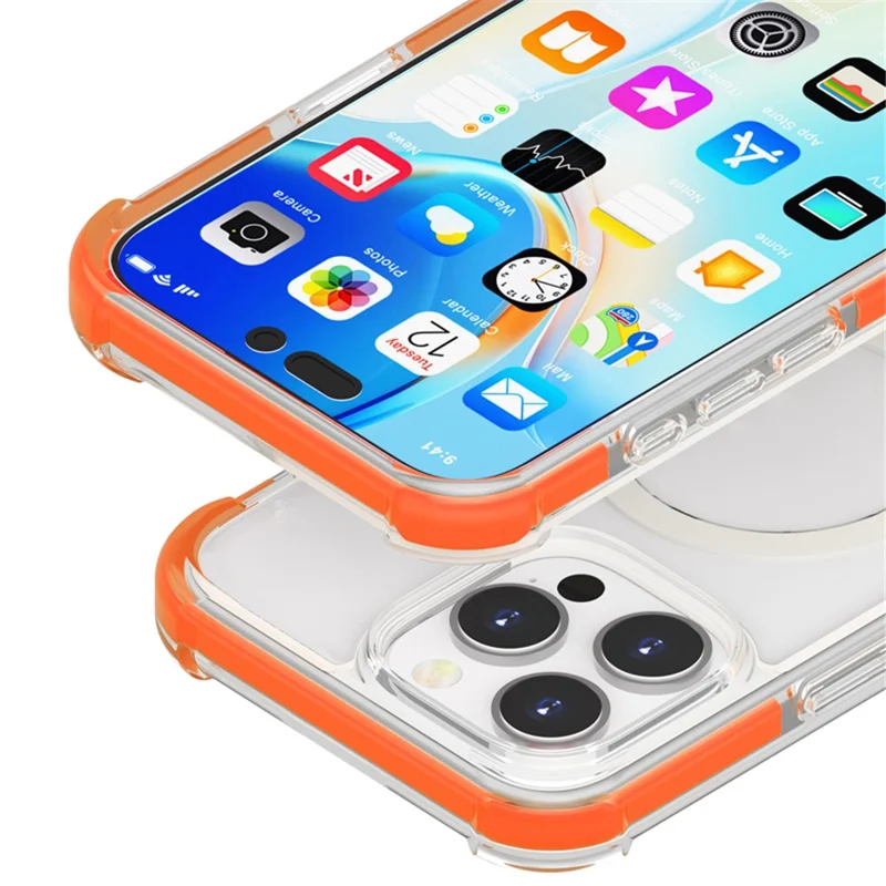 For iPhone 16 Pro Max Case Compatible with MagSafe Reinforced Corners TPU+Acrylic+TPE Phone Cover - Orange