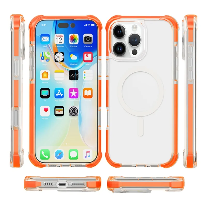 For iPhone 16 Pro Max Case Compatible with MagSafe Reinforced Corners TPU+Acrylic+TPE Phone Cover - Orange