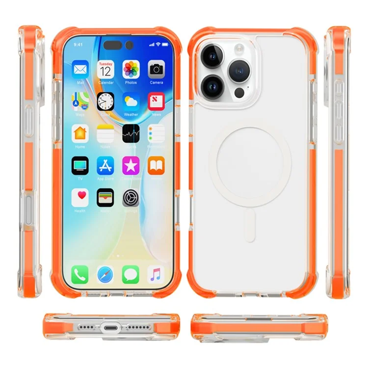 Pour Iphone 16 Pro Case Compatible Avec Les Coins Renforcés Magsafe Tpu + Acrylique + Couverture Téléphonique Tpe - Orange