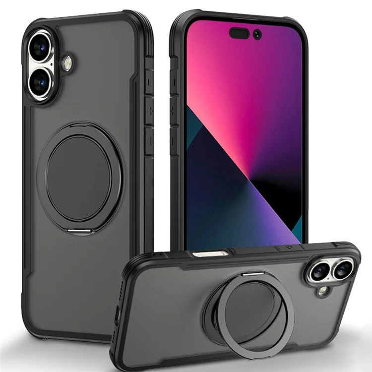 Гром 3 Серия Для Iphone 16 Case Roating Magnetic Kickstand PC+TPU Matte Phone Cople - Черный