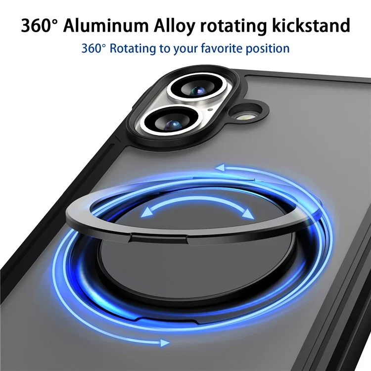 Гром 3 Серия Для Iphone 16 Case Roating Magnetic Kickstand PC+TPU Matte Phone Cople - Черный