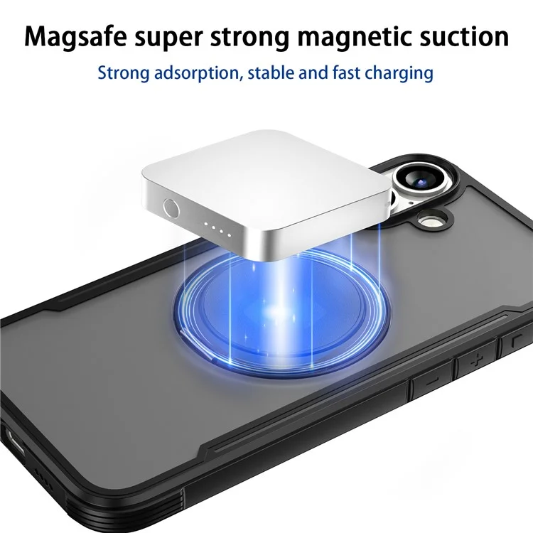 Гром 3 Серия Для Iphone 16 Case Roating Magnetic Kickstand PC+TPU Matte Phone Cople - Черный