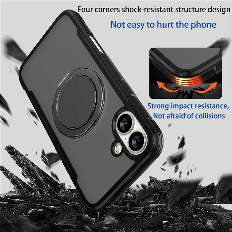 Гром 3 Серия Для Iphone 16 Case Roating Magnetic Kickstand PC+TPU Matte Phone Cople - Черный