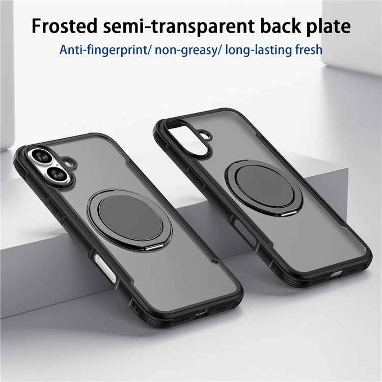 Гром 3 Серия Для Iphone 16 Case Roating Magnetic Kickstand PC+TPU Matte Phone Cople - Черный