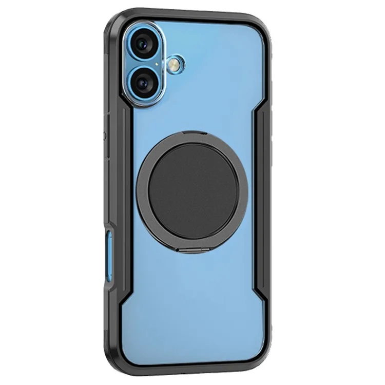 Гром 1 Серия Для Iphone 16 Case Roating Magnetic Kickstand PC+TPU Phone Cover - Черный