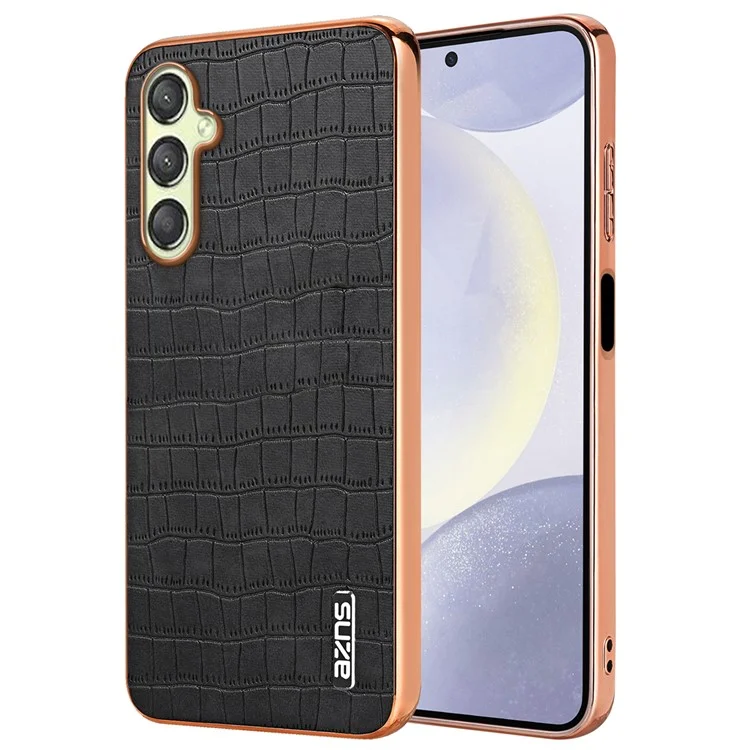 Azns Für Samsung Galaxy A16 Case Electroplating Crocodile Textur PU+TPU -telefonabdeckung - Schwarz