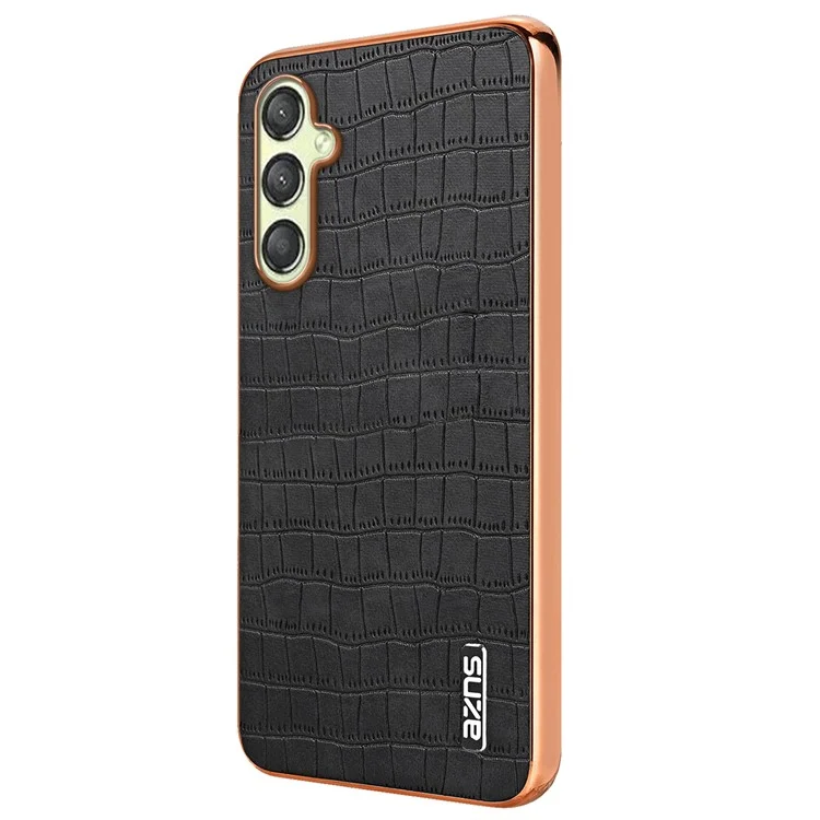 Azns Für Samsung Galaxy A16 Case Electroplating Crocodile Textur PU+TPU -telefonabdeckung - Schwarz