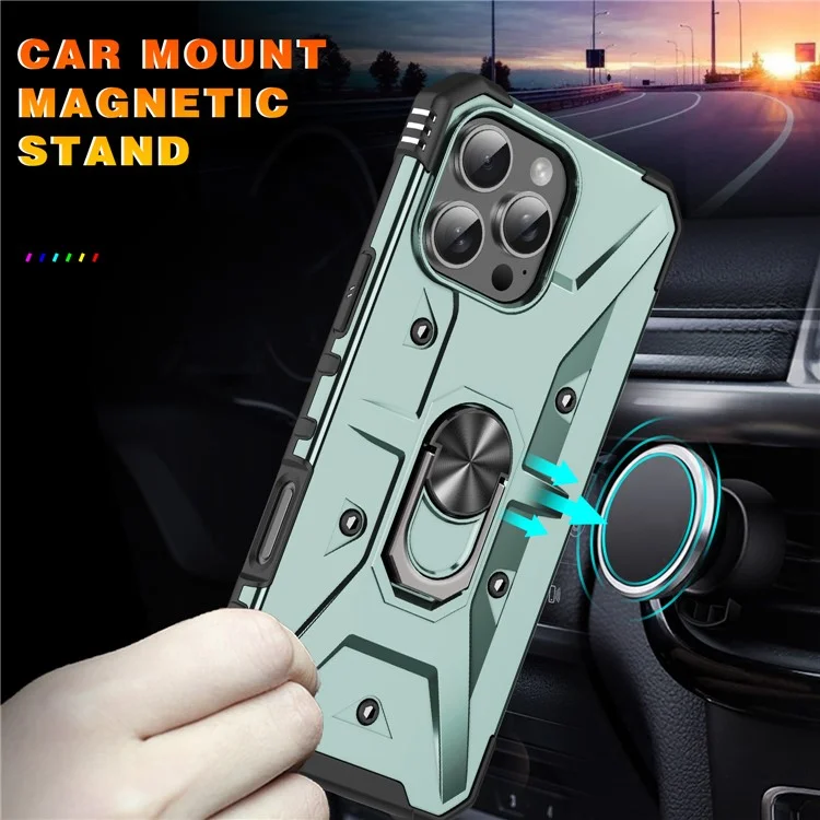 Для Iphone 16 Pro Max Case PC+ TPU Antiplop Phone Cope с Кольцевой Стендом - Темно -зеленый