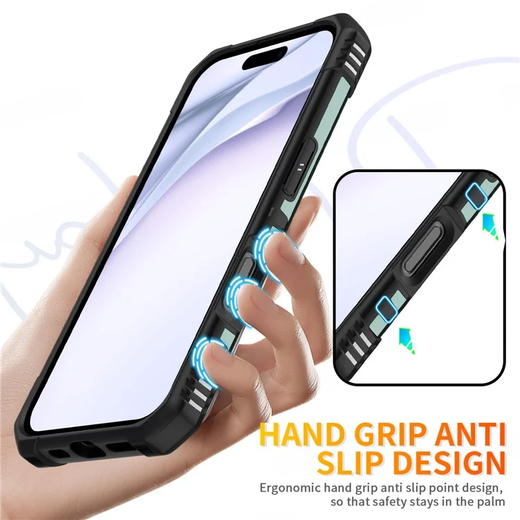 For iPhone 16 Plus Case PC+ TPU Anti-Drop Phone Cover with Ring Kickstand - Dark Green