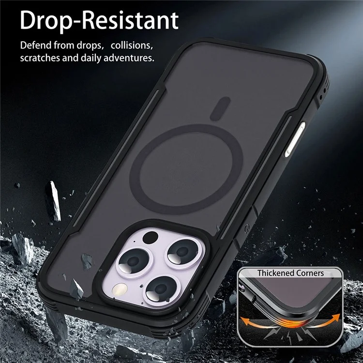 Série Thunder 3 Pour L'iphone 15 Pro Max Case Compatible Avec Magsafe Skin-Touch pc + Tpu Téléphone - Noir