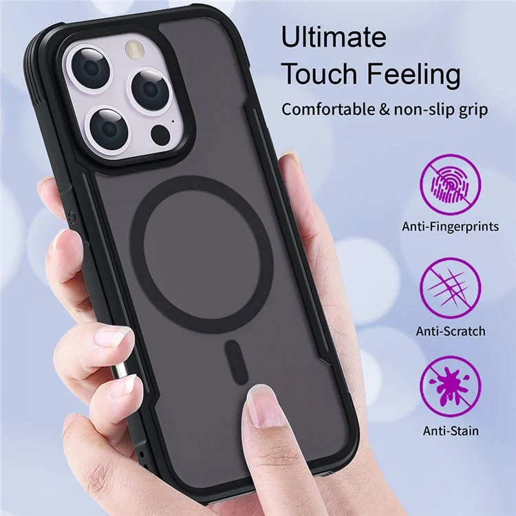 Série Thunder 3 Pour L'iphone 15 Pro Max Case Compatible Avec Magsafe Skin-Touch pc + Tpu Téléphone - Noir