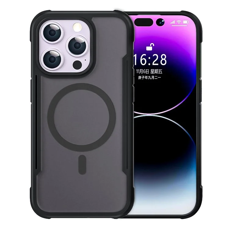 Série Thunder 3 Pour L'iphone 16 Pro Max Case Compatible Avec Magsafe Skin-Touch pc + Tpu Téléphone - Noir