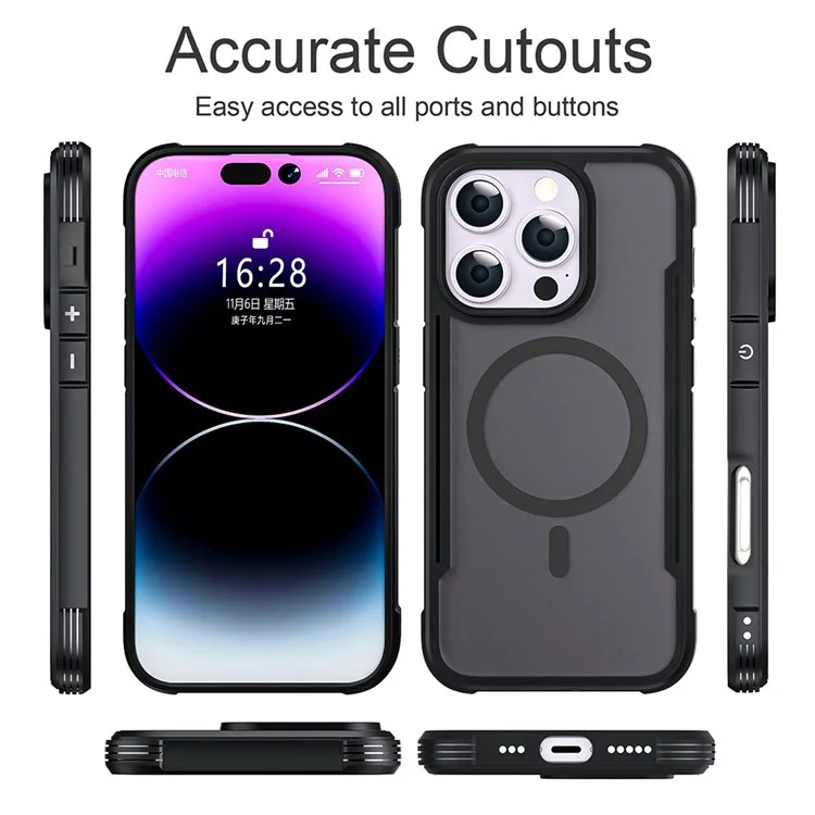 Série Thunder 3 Pour L'iphone 16 Pro Max Case Compatible Avec Magsafe Skin-Touch pc + Tpu Téléphone - Noir