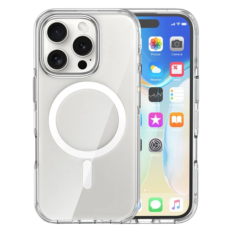 Pour Iphone 16 Pro Case Compatible Avec Magsafe Airbag Design pc + Tpu Clear Téléphone