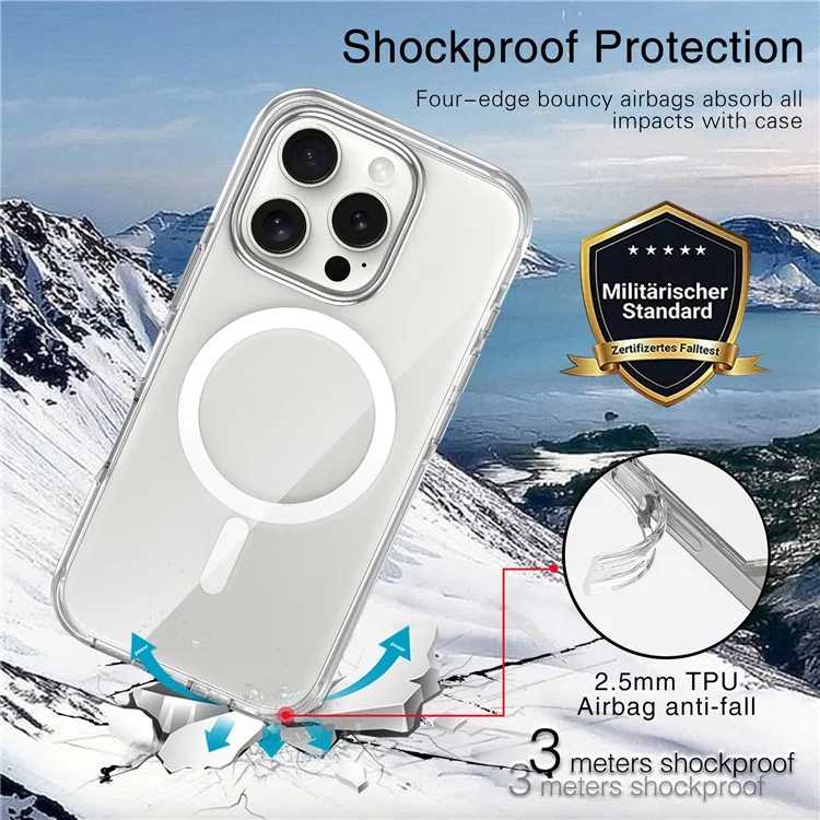 Pour Iphone 16 Pro Case Compatible Avec Magsafe Airbag Design pc + Tpu Clear Téléphone