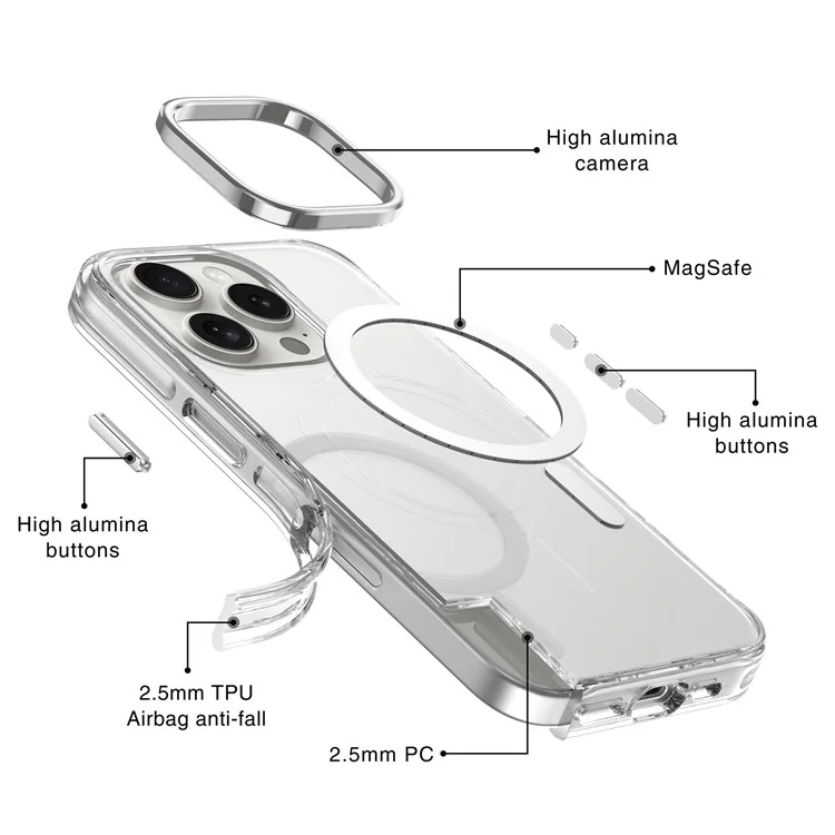 Pour Iphone 16 Pro Case Compatible Avec Magsafe Airbag Design pc + Tpu Clear Téléphone
