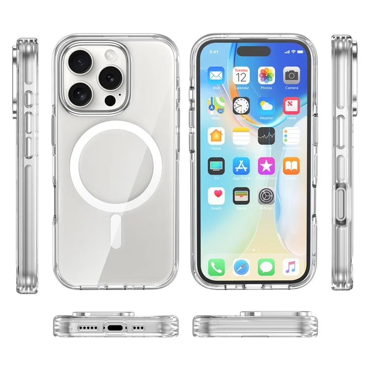 Pour Iphone 16 Pro Case Compatible Avec Magsafe Airbag Design pc + Tpu Clear Téléphone