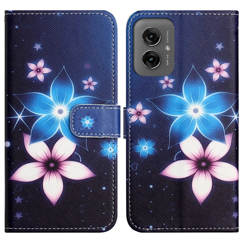 For Motorola Moto G55 5G Case Pattern Print PU Leather Wallet Phone Cover Cross Texture - Blue Flower