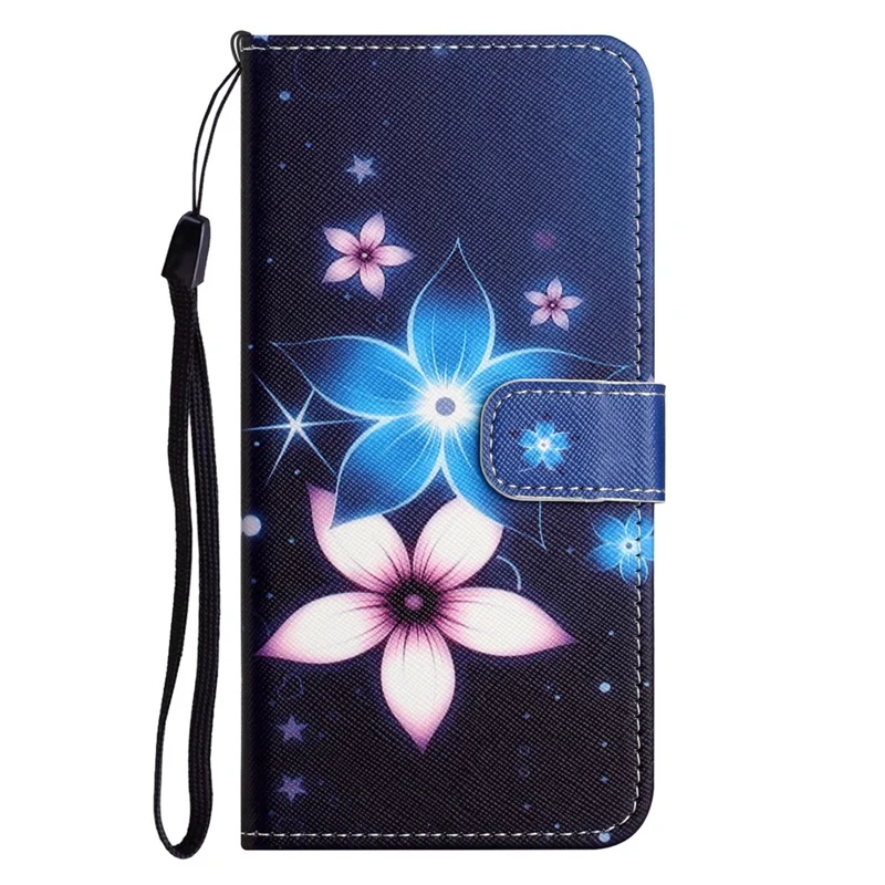 For Motorola Moto G55 5G Case Pattern Print PU Leather Wallet Phone Cover Cross Texture - Blue Flower