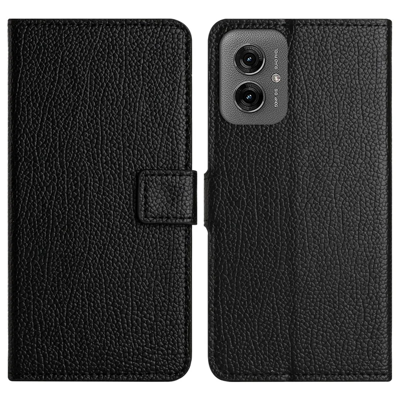 Para Motorola Moto G55 5G Case PU PU Teléfono de la Baneza de Cuero Litchi, Negro