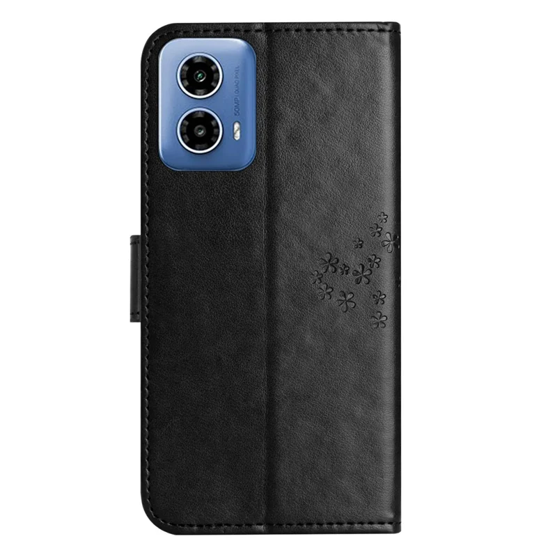 For Motorola Moto G35 5G Case PU Leather Owl Tree Imprinted Wallet Phone Cover - Black