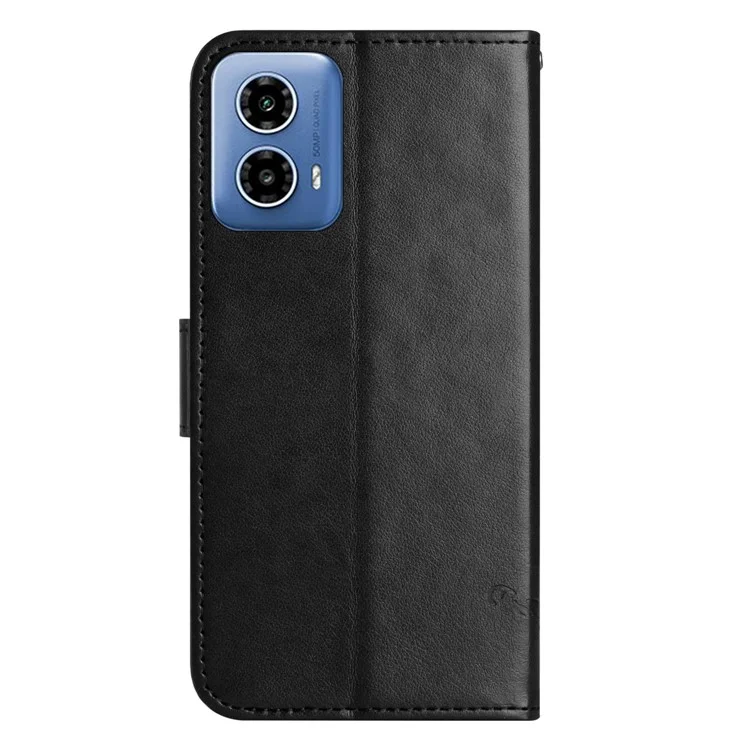 For Motorola Moto G35 5G Case Wallet Stand Imprinted Butterfly Flower PU Leather Phone Cover - Black