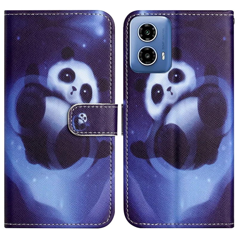 For Motorola Moto G35 5G Case Pattern Print PU Leather Wallet Phone Cover Cross Texture - Panda