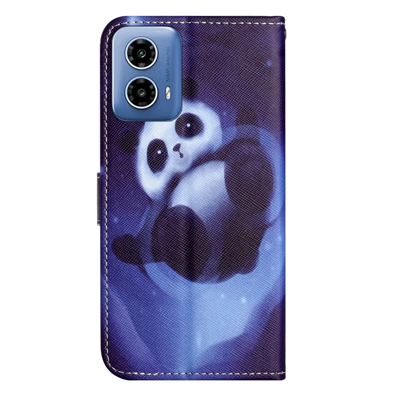 For Motorola Moto G35 5G Case Pattern Print PU Leather Wallet Phone Cover Cross Texture - Panda