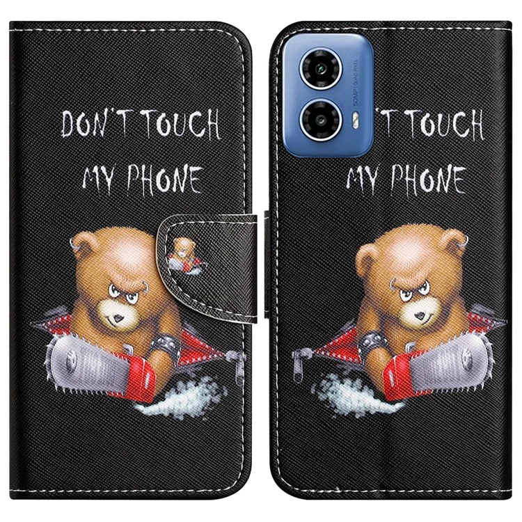 Para Motorola Moto G35 5G Case Cross Texture Patrón de Portada de Teléfono de Cuero Impresión - Oso
