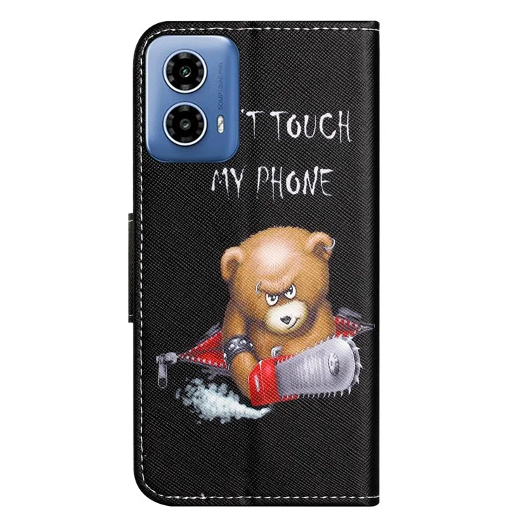 Para Motorola Moto G35 5G Case Cross Texture Patrón de Portada de Teléfono de Cuero Impresión - Oso