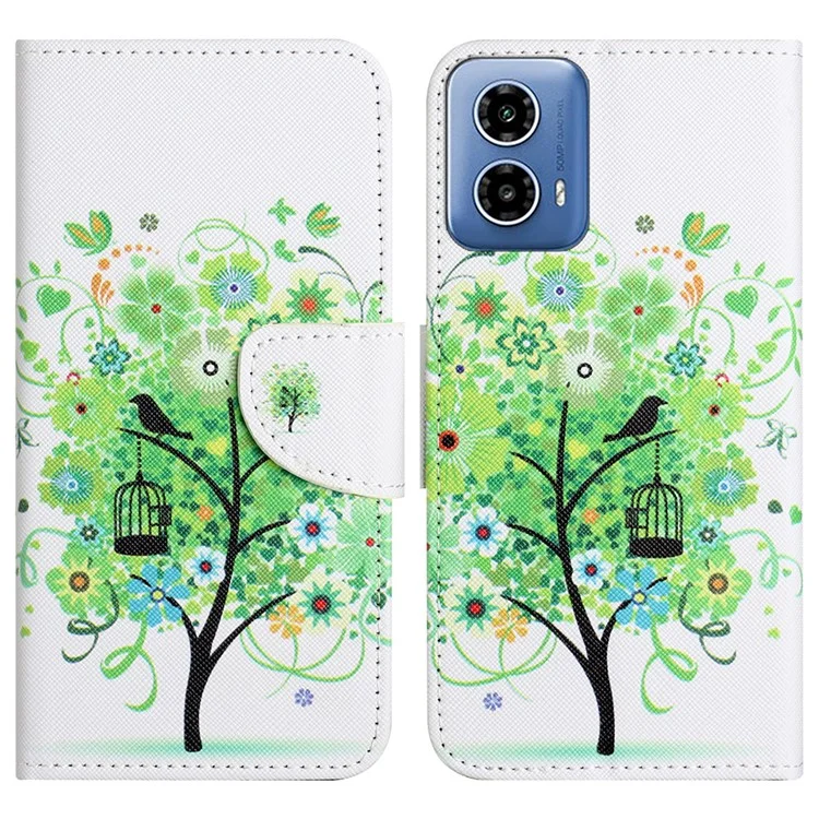 Para Motorola Moto G35 5G Case Cross Texture Patrón de Portada de Teléfono de Cuero Impresión - Árbol Verde