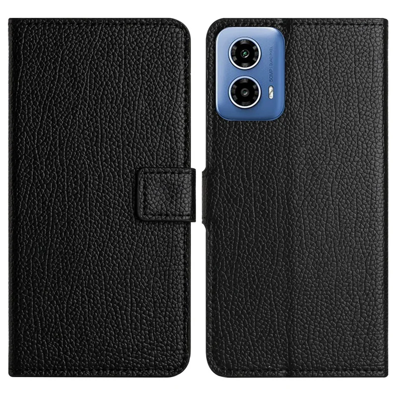 For Motorola Moto G35 5G Case PU Leather Wallet Phone Cover Litchi Texture, Black