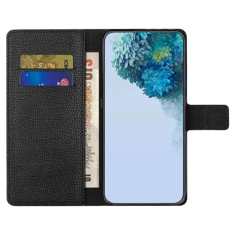 For Motorola Moto G35 5G Case PU Leather Wallet Phone Cover Litchi Texture, Black