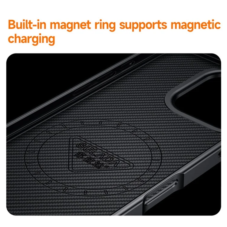 SULADA For iPhone 16 Plus Case Compatible with MagSafe Metal Lens Frame PU+TPU Phone Cover - Black