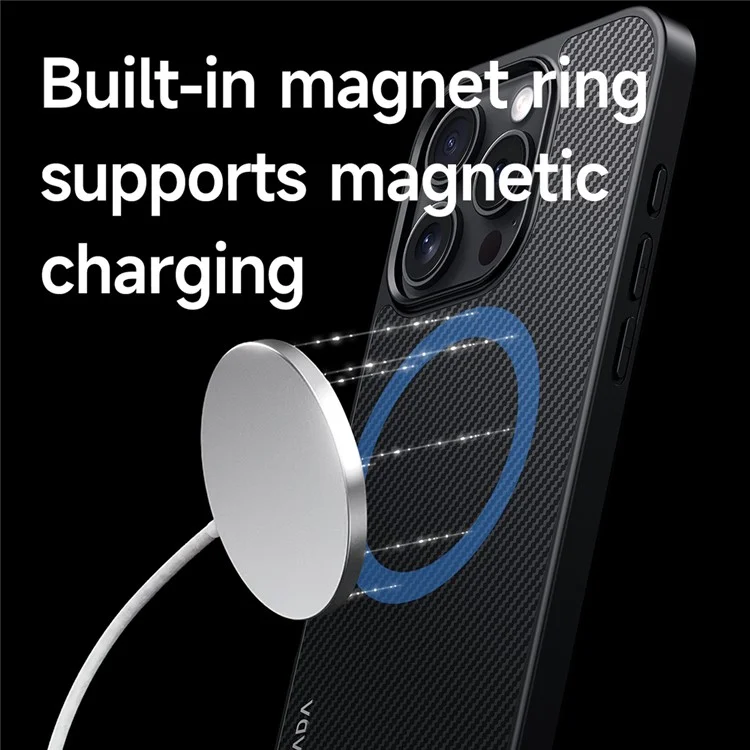 SULADA For iPhone 16 Pro Case Compatible with MagSafe Metal Lens Frame PU+TPU Phone Cover - Black