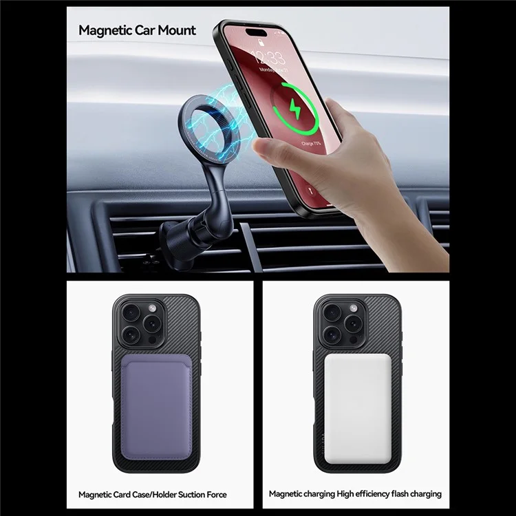 SULADA For iPhone 16 Pro Max Case Compatible with MagSafe Metal Lens Frame PU+TPU Phone Cover - Black