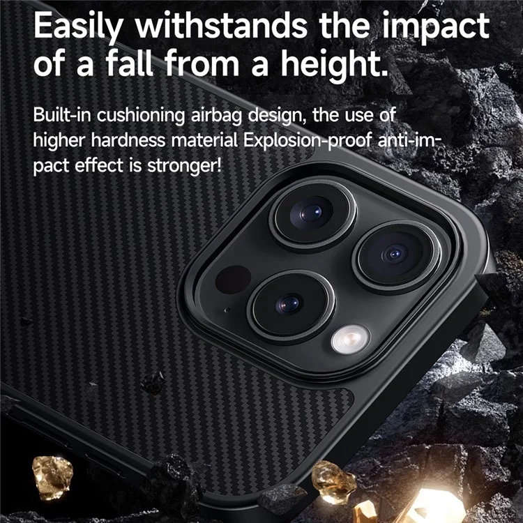 SULADA For iPhone 16 Pro Max Case Compatible with MagSafe Metal Lens Frame PU+TPU Phone Cover - Black