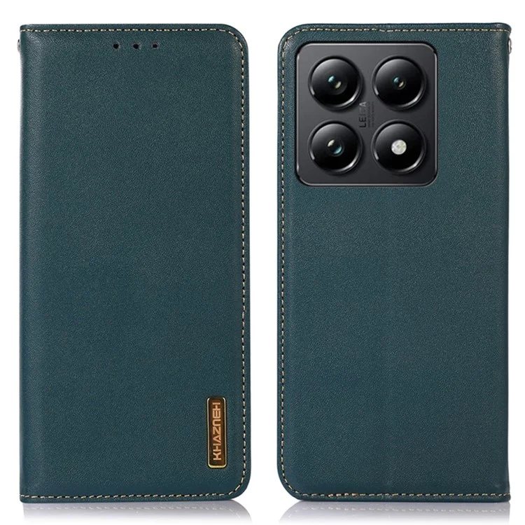 KHAZNEH For Xiaomi 14T Pro Case Genuine Cow Leather Wallet Phone Cover Nappa Texture - Green
