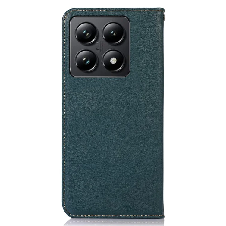 KHAZNEH For Xiaomi 14T Pro Case Genuine Cow Leather Wallet Phone Cover Nappa Texture - Green